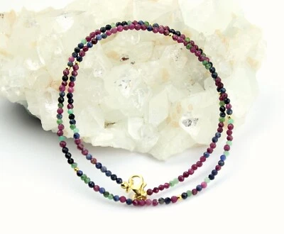 Rubin Saphir Smaragd Kette feingeschliffen Rot Blau Grün facettiert Collier 45cm - Bild 1 von 3