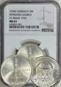 Germany 1934F 5 Mark / Five Reichsmark. Potsdam. NGC MS-63. Luster! - Picture 1 of 1