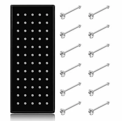 22G 60Pcs Stainless Steel Nose Studs Rings Piercing Pin Body Jewelry 1.5mm 2mm - Image 1 of 4