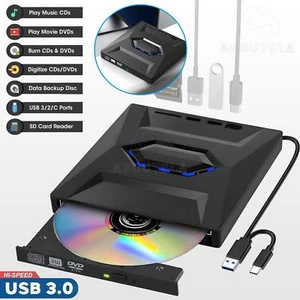 Lettore Masterizzatore Scrittore USB 3.0 Unità CD DVD Esterno per PC Portatile Windows 11 Mac - Foto 1 di 19