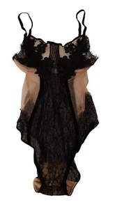 FOR LOVE & LEMONS Underwear Lingerie Black Beige Nylon Floral Lace IT1 / XS $350 - Picture 1 of 5