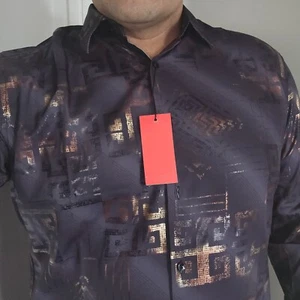 Shirt Gray & Gold Color Size L With Geometric design Lines Brand New - Picture 1 of 6