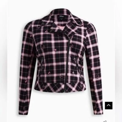 Nueva Chaqueta Moto Torrid Disney Minnie Mouse Ponte negra y rosa talla 1X Foto 1 de 4