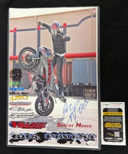 Impresión de póster de motocross firmado por Shelby Moore 11x17 CRS Finest certificado de autenticidad JSA - Imagen 1 de 2
