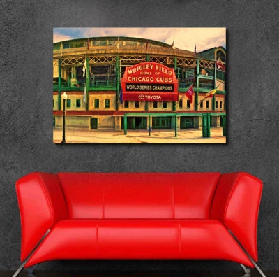 Impresión artística de campo Wrigley campo de béisbol campo de béisbol lienzo icónico/arte brillante Foto 1 de 3