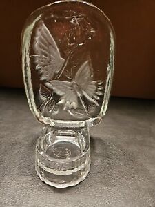 L E SMITH CRYSTAL GLASS CANDLE HOLDER BUTTERFLIES AND ROSES