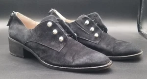 Louise et Cie Women's Size 11 Black Suede Fren Loafers Pearl Closures - Picture 1 of 8