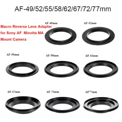49/52/55/58/62/67/72/77毫米微距反向镜头适配器适用于索尼Alpha/美能达AF — 第 1/4 张图片