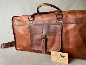 Leather Duffel Bag 21" Wide D21 Medium Overnight Sports SQUARE Billy Goat Design - Picture 1 of 11