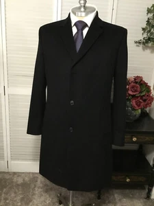 Handsome Men's Jos A Bank Black Wool Top Coat Overcoat 44L - Picture 1 of 13