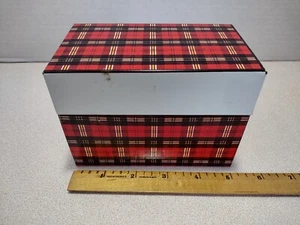 Vintage Recipe Metal File Box for 3 x 5” Cards Tartan Plaid Ohio Art Co. USA - Picture 1 of 11