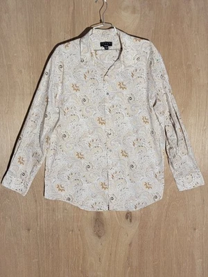Alfani Slim Fit Men’s Long Sleeve Button-Up XL 17-17.5 Paisley Beige Gold White - Image 1 of 4