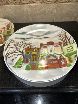 Pottery Barn WINTER VILLAGE Dinner PLATES CHRISTMAS SET OF 4~ New in storage box - Image 1 of 4