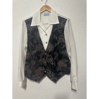 Blusa Chaleco Vintage Joanna Terciopelo Vintage Floral Abotonada Años 90 Mujer Grande Foto 1 de 4