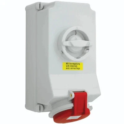 Industrial Power Socket Switch Interlocked Surface 3P+N+E 16A 415V IP44 Red - Image 1 of 3