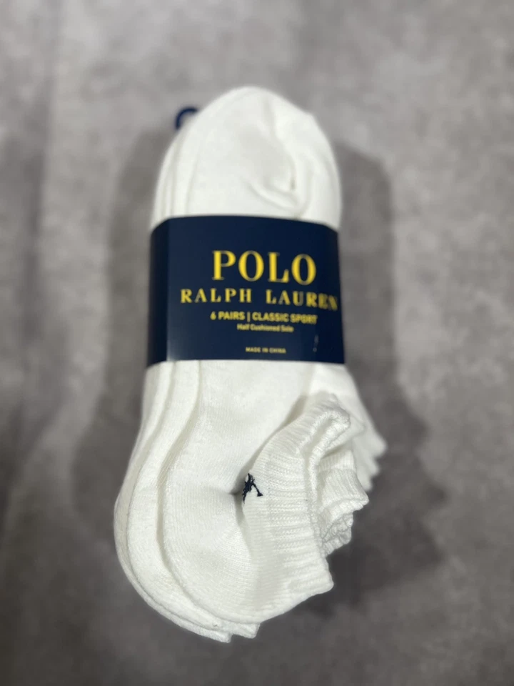 Meias Polo Ralph Lauren Masculina 6 Pares Clássicas de Algodão Esporte Corte Baixo Grande 10-13 - Imagem 1 de 4