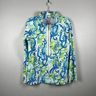 Sudadera Lilly Pulitzer Crystal Coast Skipper Popover Verde Azul Preppy Grande Foto 1 de 4