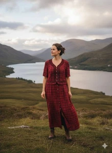 Vintage Red Black Plaid Maxi Y2K scottish teacher highlander sz large Dress - Picture 1 of 3