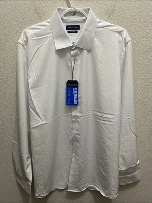 NEW Nautica Performance XL White Men's Dress Shirt Long Sleeve Slim Fit $79 NWT - Image 1 of 4