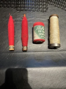 Antique Lot Of 4 Spools 9 inches W Red & White Yarn 2 9” Wood & 7.5” Metal Lily - Picture 1 of 8