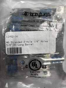 Izzy Lugs i62-14 Copper Compression Lug, #6 stranded 2 hole 1/4" hole BAG OF 60 - Picture 1 of 4