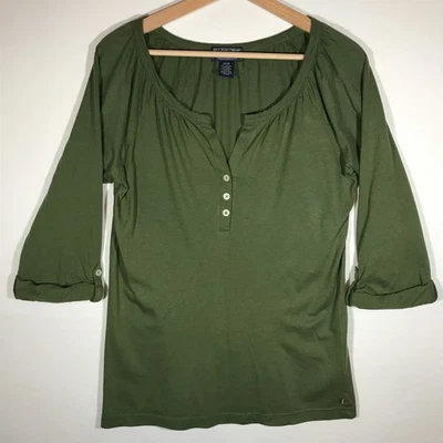 Polo Jeans Company Women's Medium Green Henley Raglan 3/4 Sleeve Top Shirt - Image 1 of 4
