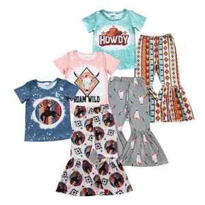 New Boutique Toddler Girls Western Outfit Let Rodeo Country Girl Bell Bottom Set - Picture 1 of 14