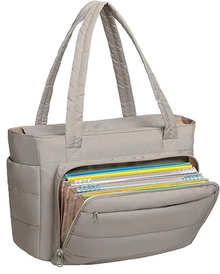 Lightweight Quilted Work Tote Bag 15.6” Laptop Bag with File Organizer Camel - Image 1 of 4