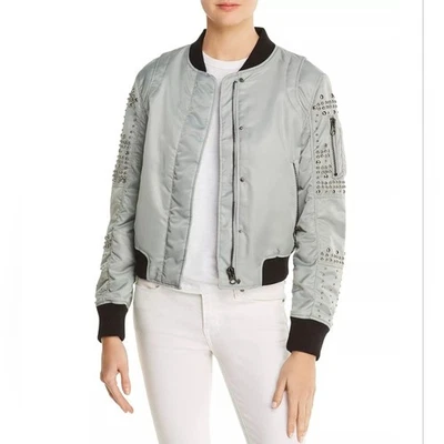 NWT DOMA Blueish Grey Studded Aviator Bomber Jacket Size L - Image 1 of 4