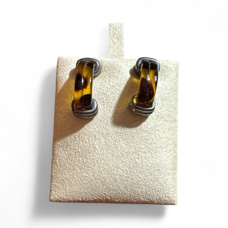 "Pendientes de imitación concha de tortuga placa de plata de 1""" Foto 1 de 3