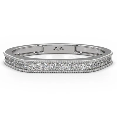 Aliança de casamento redonda Milgrain Edge diamante cultivado em laboratório anel de platina 0,16 ctw 14k/18k - Imagem 1 de 3