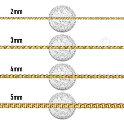 2/3/4/5mm 16"-30" Hombres Mujeres Chapado en Oro Caja Cadena Collar Acero Inoxidable Navidad Foto 1 de 4