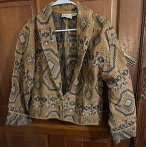 Vtg Flashback Southwest Western Tapestry Blanket Jacket Size L - Picture 1 of 7