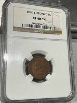 1864 L Bronze Indian Head Penny One Cent NGC XF-40 BN - Image 1 of 2