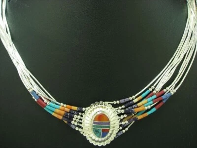 925 Argento Collier Malachite, Turchese & Corniola Ricoperto/66,0cm/33,4g - Immagine 1 di 4