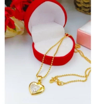 Heart 22K 23K 24K THAI BAHT YELLOW GP GOLD NECKLACE Jewelry Women Girl - Image 1 of 4
