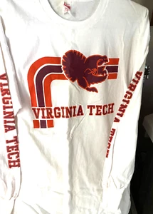 Vintage Virginia Tech Rare Long Sleeve Jersey T-Shirt White Orange Brown 011-033 - Picture 1 of 8