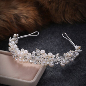 4cm Wide Handmade Crystal Pearl Wedding Queen Pageant Prom Tiara Head band Crown