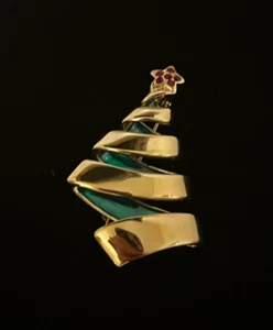 Spilla/Spilla Albero di Natale Vintage Tono Oro Verde Smalto Bicolore Strass - Foto 1 di 3