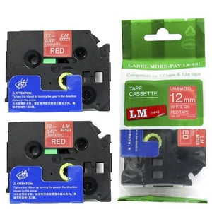 Paquete de 2 cintas blancas sobre rojas de 12 mm para impresora P-touch modelo PT128AF, PT-128AF - Imagen 1 de 1