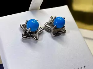Vintage Sterling Silver 925 Earrings Turquoise Stars Studs Removable Stars 3.62g - Picture 1 of 18