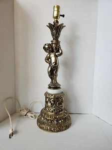 Vintage Gold White Marble Cherub Angel Child Regency Lamp Parlor Table Lamp - Picture 1 of 13