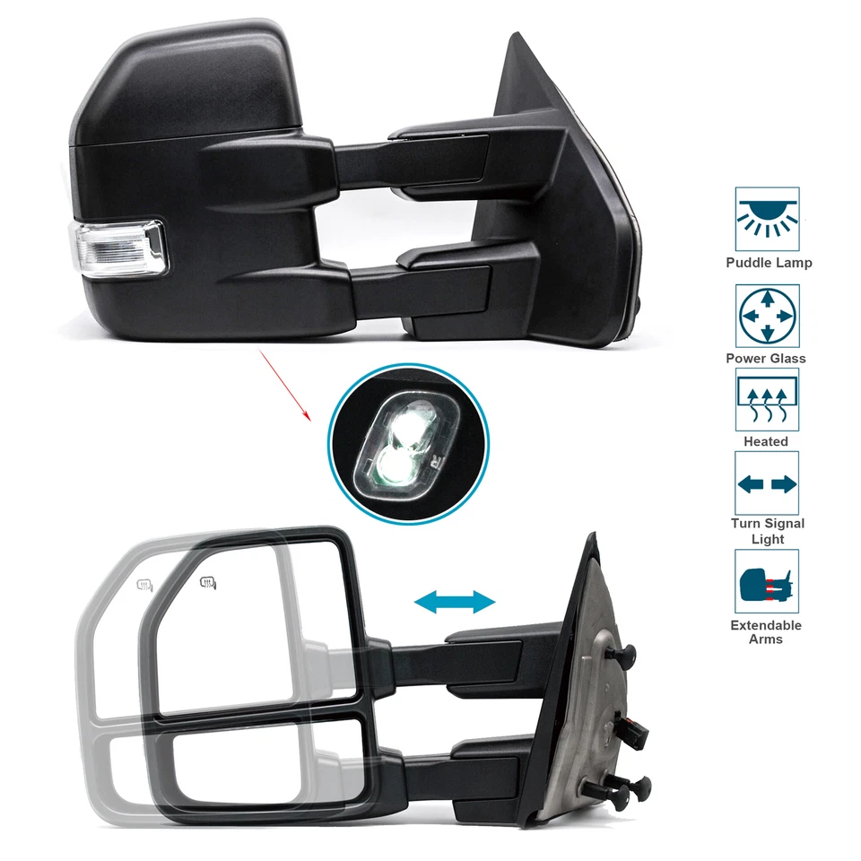 Espejos retrovisores de remolque para Ford F-150 2004-2014 eléctricos térmicos luz de charco negro Foto 1 de 4