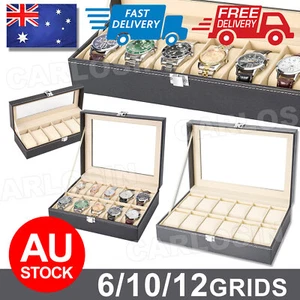Watch Box PU Leather 6/10/12Grids Gift Storage Case High Grade Display Organizer - Picture 1 of 12