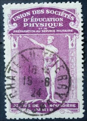 ÉDUCATION PHYSIQUE MILITAIRE PARIS 1924 TIMBRE CINDERELLA POSTER STAMP ART DECO - Photo 1/2