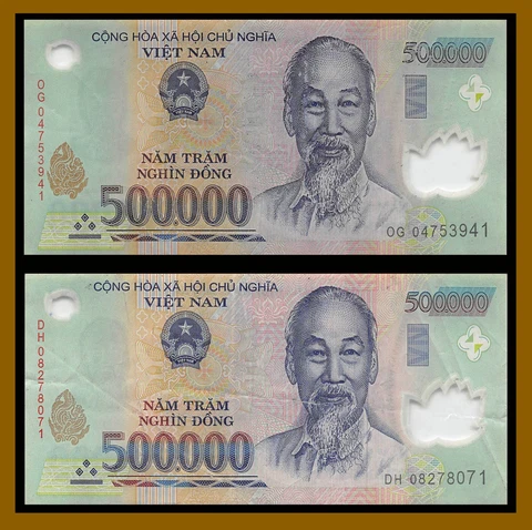 Vietnam 500000 Dong x 2 Pcs, 1 Million, Used Banknote VND Currency Cover