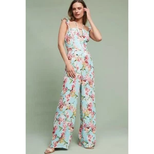 Anthropologie ADELYN RAE Floral Flutter Jumpsuit Ruffle Summer Vacation Medium - Picture 1 of 14