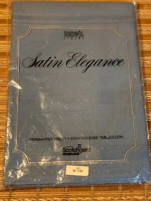Vintage Bardwil Blue Tablecloth Satin Elegance 52 x 52 Scotchgard USA NEW - Image 1 of 4
