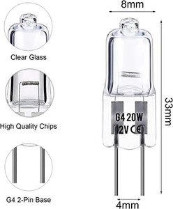 G4 Halogen Bulbs Capsule 20W Replace Bulbs Lamps Lights 12V 2Pins -4PC - Picture 1 of 5