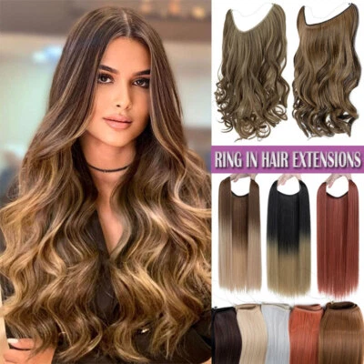 Long Invisible Wire in Hair Extensions One Piece Real Natural AS Human Hairpiece - Image 1 of 4